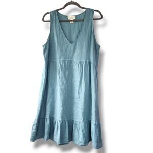 Cynthia Rowley Mini Dress Tiered Sea Foam Blue 100% Linen Size L A-line Coastal